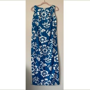 Island Togs Cotton Dress Side Vents Maxi Blue White Floral Tropical Size XXS